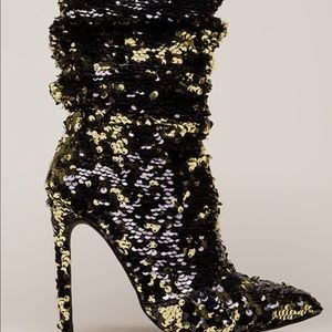 Gold and black sequined boots